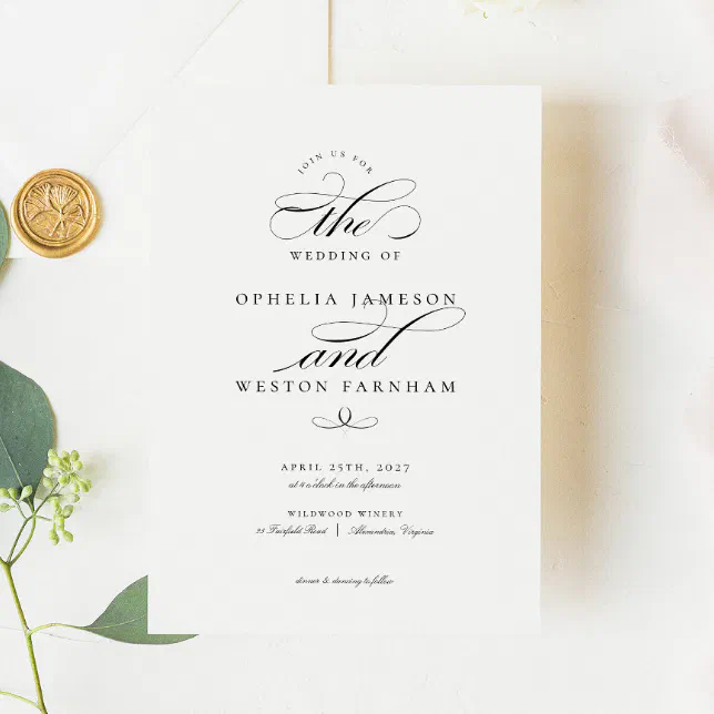 Elegant Sophisticated Calligraphy Script Wedding Invitation | Zazzle