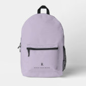 Elegant Sophisticated Classic Monogram Lilac Printed Backpack (Front)