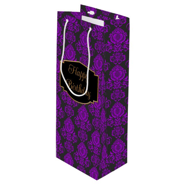 Elegant, Sophisticated Damask Personalized Wine Gift Bag (Front Angled)
