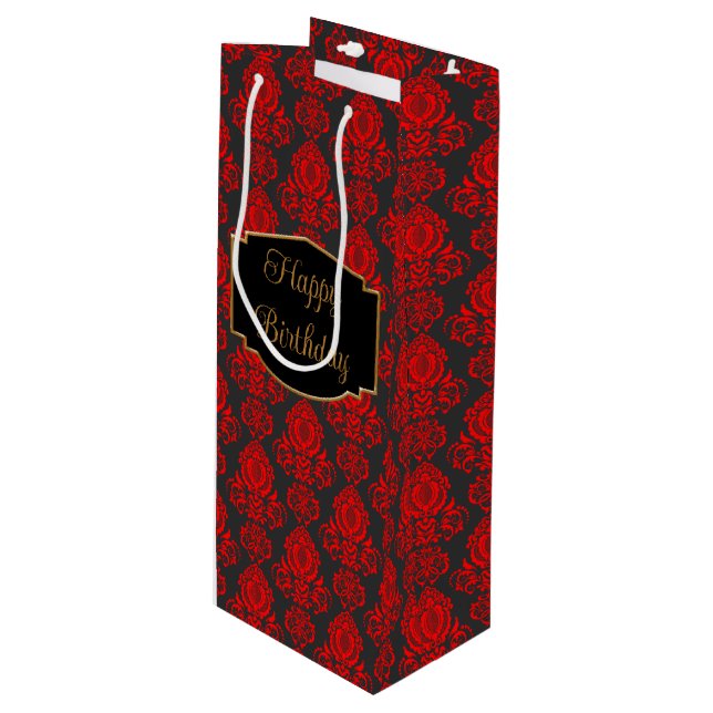 Elegant, Sophisticated Damask Personalized Wine Gift Bag (Front Angled)