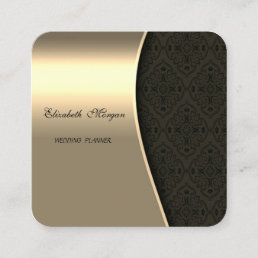 Elegant Sophisticated Faux Gold,Black Damask Square Business Card