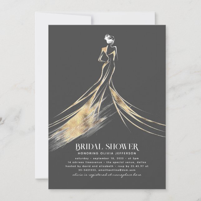 Elegant Sophisticated Gold and Grey Bridal Shower Invitation (Front)