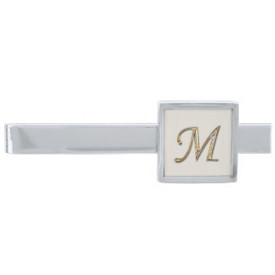 Elegant Sophisticated Gold Letter M Monogram Silver Finish Tie Bar
