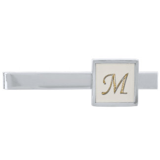 Elegant Sophisticated Gold Letter M Monogram Silver Finish Tie Bar
