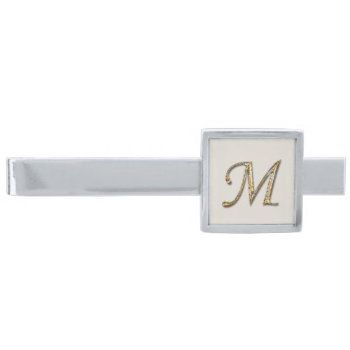 Elegant Sophisticated Gold Letter M Monogram Silver Finish Tie Bar