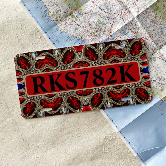 elegant sophisticated gold ruby red burgundy  license plate (In Situ)