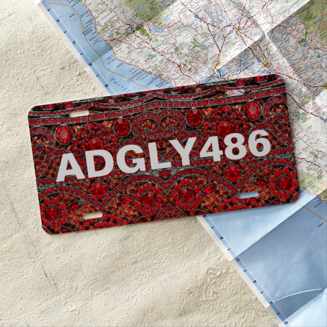 elegant sophisticated gold ruby red burgundy  license plate (In Situ)