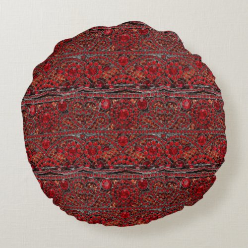 elegant sophisticated gold ruby red burgundy  round pillow