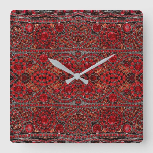 elegant sophisticated gold ruby red burgundy  square wall clock