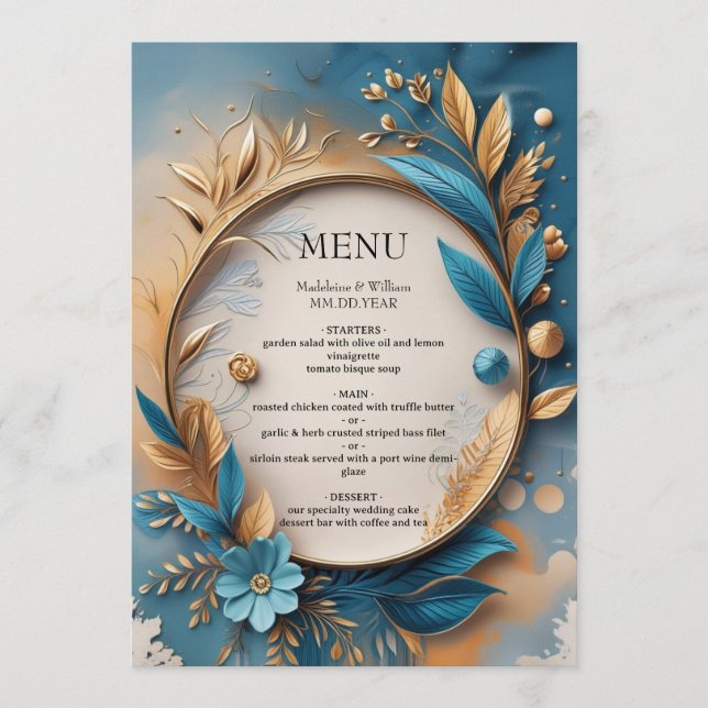 Elegant Sophisticated Luxury Botanical Wedding Menu (Front)