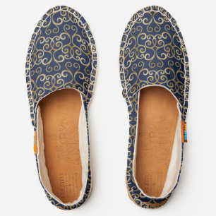 Elegant Sophisticated Navy Blue And Gold Damask Espadrilles