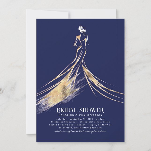 Elegant Sophisticated Navy Blue Bridal Shower Invitation (Front)