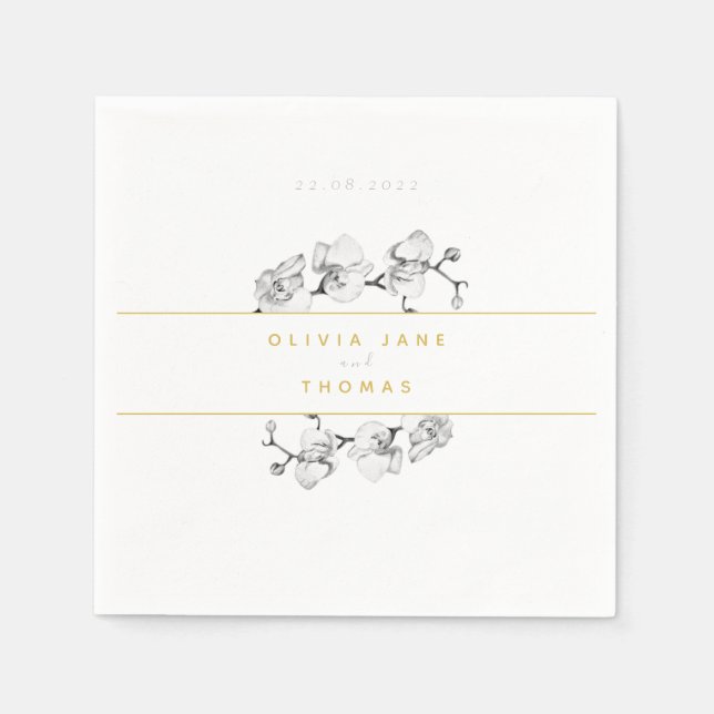 Elegant Sophisticated Romantic Floral Gold Wedding Napkins (Front)