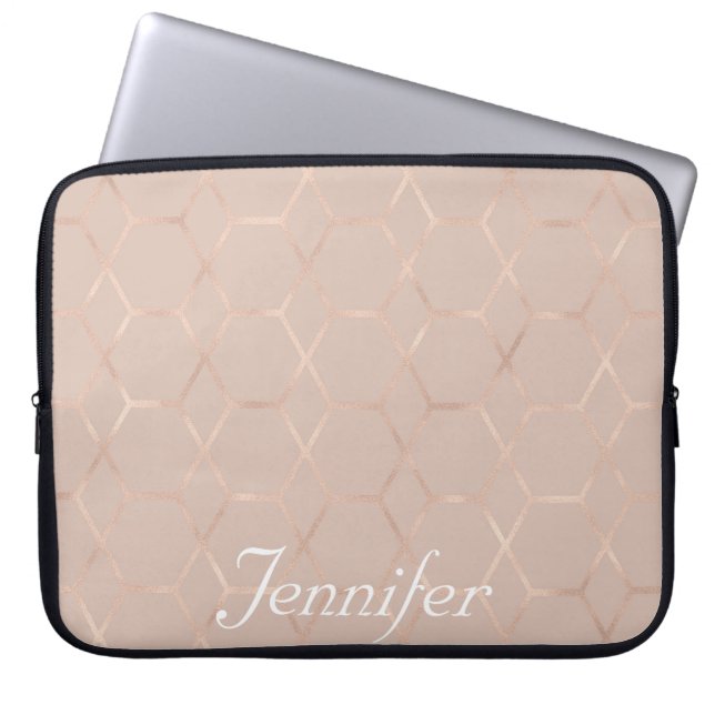Elegant sophisticated rose gold personalized laptop sleeve (Front)