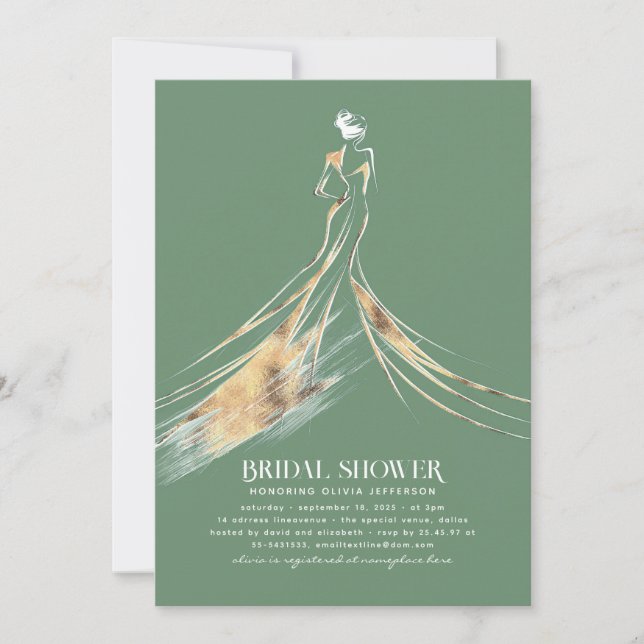 Elegant Sophisticated Sage Green Bridal Shower Invitation (Front)
