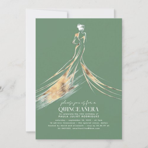 Elegant Sophisticated Sage Green QUINCEAERA Invitation