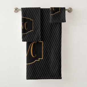 Elegant, Sophisticated Striped Monogram  Bath Towel Set