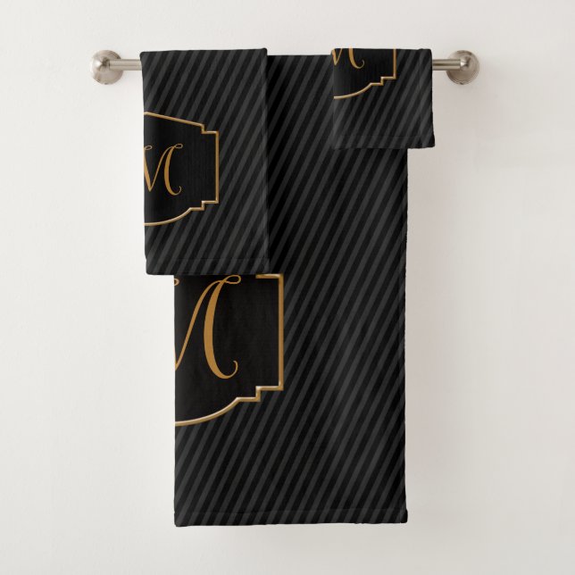Elegant, Sophisticated Striped Monogram  Bath Towel Set (Insitu)