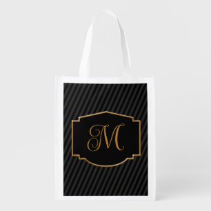 Elegant, Sophisticated Striped Monogram Grocery Bag