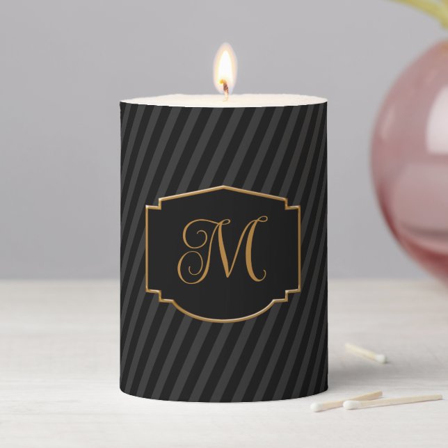 Elegant, Sophisticated Striped Monogram  Pillar Candle (In Situ)