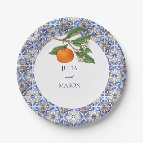 Elegant Sorrento Tile Wedding Paper Plate