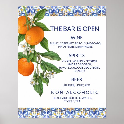 Elegant Sorrento Wedding Menu Bar Poster