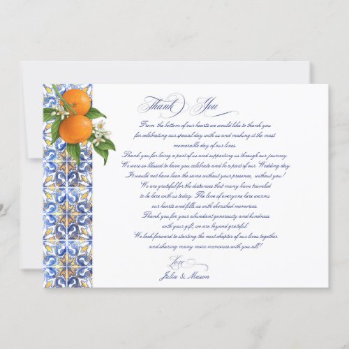 Elegant Sorrento Wedding Thank You Card