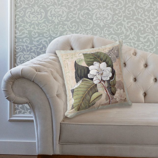 Elegant Southern Belle Magnolia Blossom Throw Pillow (Creator Uploaded)