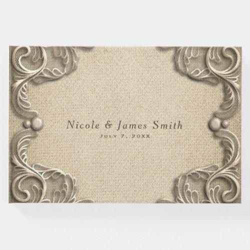 Elegant Southern Charm Rustic Burlap Lace Wedding Guest Book