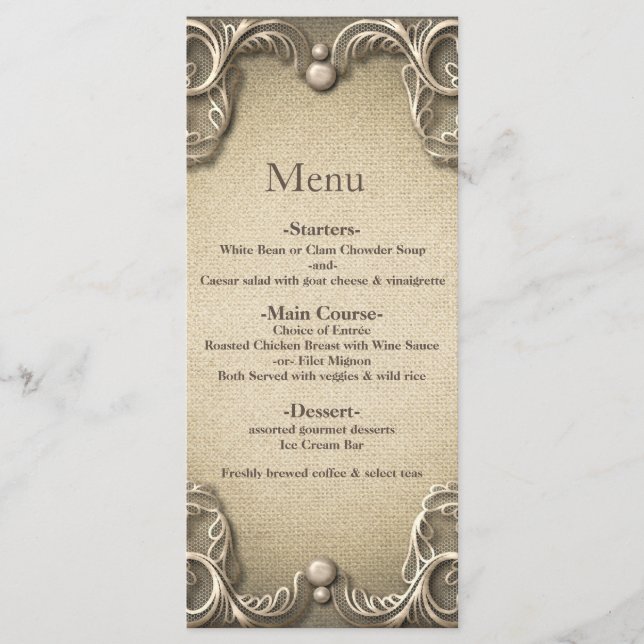 Elegant Southern Charm Rustic Burlap Wedding Menu (Front)