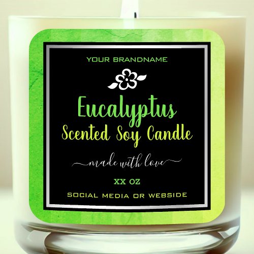 Elegant Soy Candles Product Packaging Green Black Square Sticker