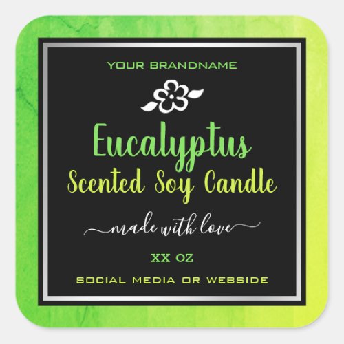 Elegant Soy Candles Product Packaging Green Black Square Sticker