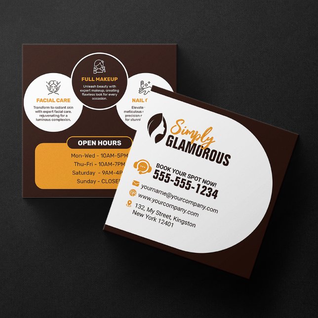 Elegant Spa Beauty Salon Makeup Nails & Facials Square Business Card (Creator Uploaded)