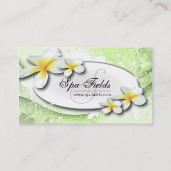 Elegant Spa Business Card Green White Plumeria by OLPamPam at Zazzle