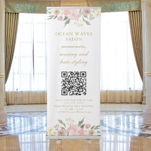 Elegant Spa Business Welcome Pink Gold Floral Retractable Banner