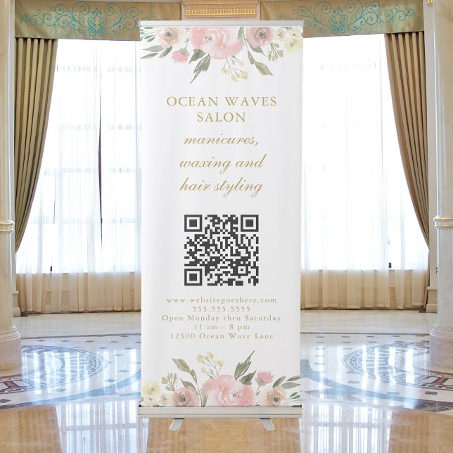 Elegant Spa Business Welcome Pink Gold Floral Retractable Banner (Creator Uploaded)