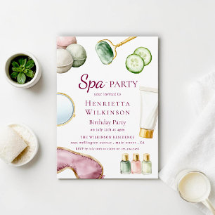Elegant Spa Day Birthday Invite Watercolor