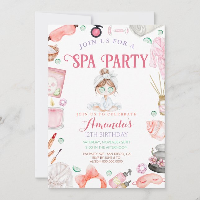 Elegant Spa day Girls Birthday Invitation (Front)