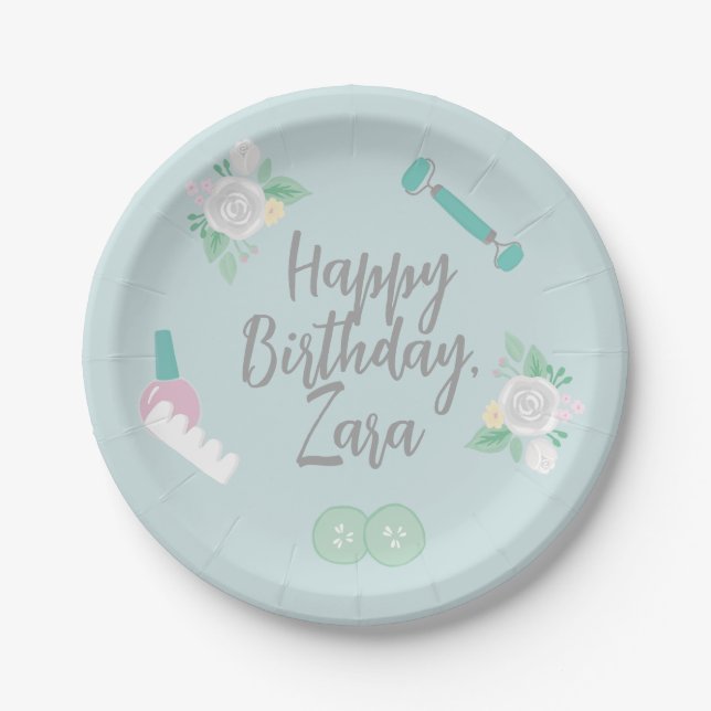 Elegant Spa Party Blue custom design Paper Plates (Front)