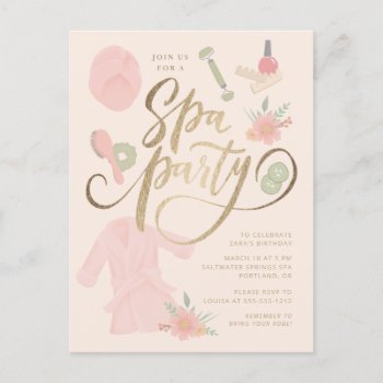 Elegant Spa Party Invitation W/faux Gold  Postcard by ComicDaisy at Zazzle