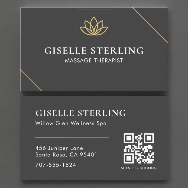 Elegant Spa & Wellness Massage Therapist QR Code Business Card (Creator Uploaded)