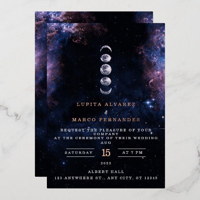 Elegant Space Theme Astronomy Moon Wedding Invitat Foil Invitation (Front/Back)