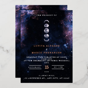 Elegant Space Theme Astronomy Moon Wedding Invitat Foil Invitation
