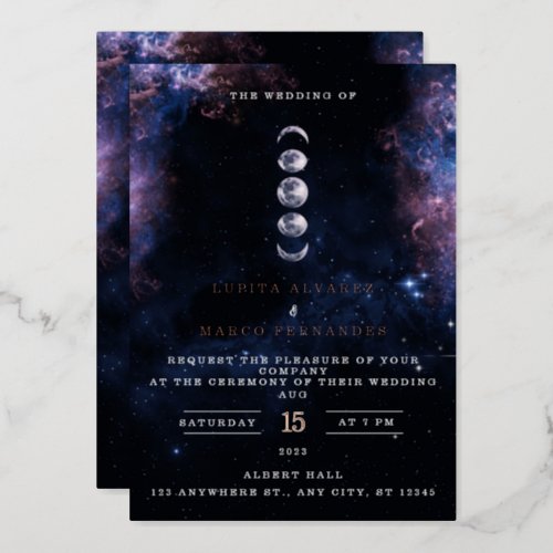Elegant Space Theme Astronomy Moon Wedding Invitat Foil Invitation