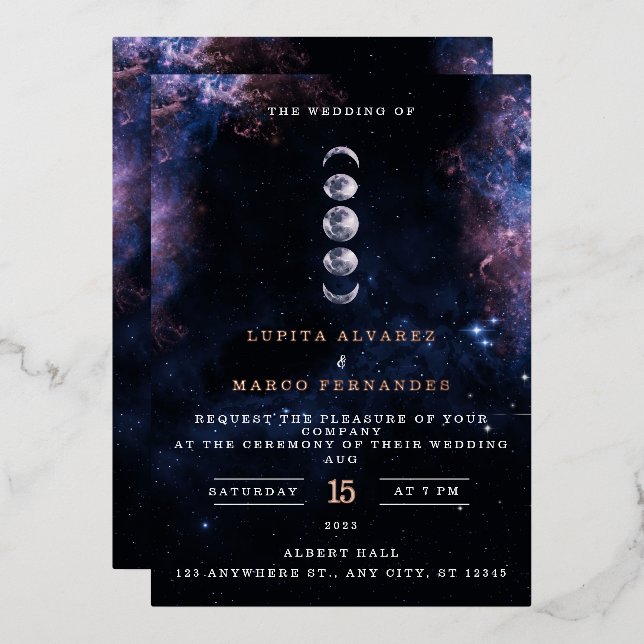 Elegant Space Theme Astronomy Moon Wedding Invitat Foil Invitation (Front/Back)