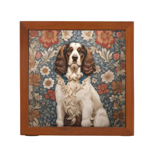 Elegant Spaniel On Floral Background Desk Organizer