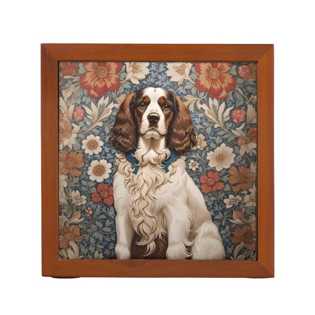 Elegant Spaniel On Floral Background Desk Organizer (Front)