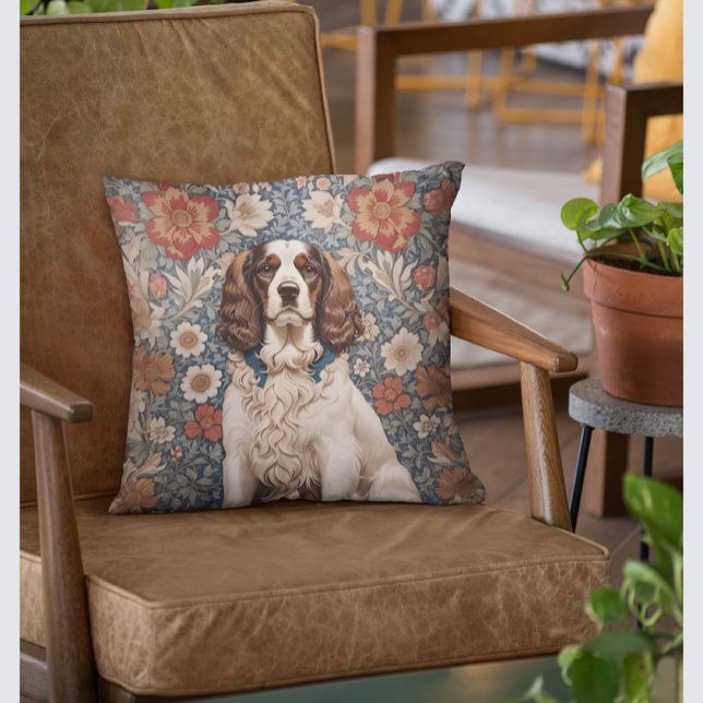 Elegant Spaniel On Floral Background Throw Pillow (Creator Uploaded)