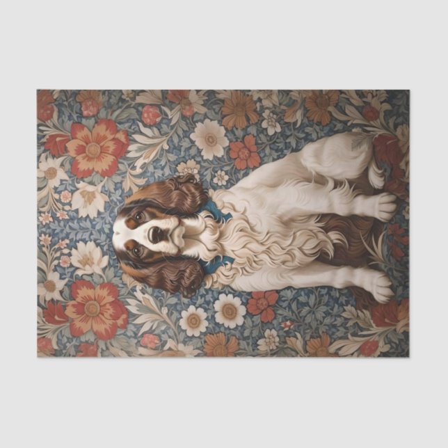 Elegant Spaniel On Floral Background Tissue Paper (Front)