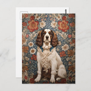 Elegant Spaniel On Vintage Floral Background Postcard